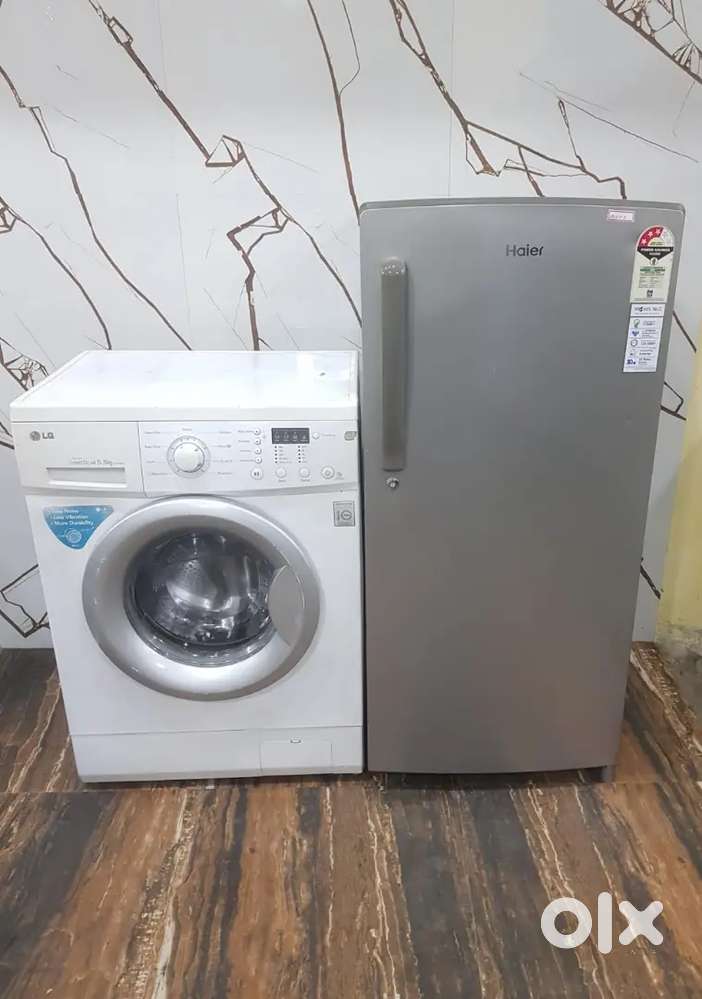 Haier single door refrigerator and lg front load washing machine $