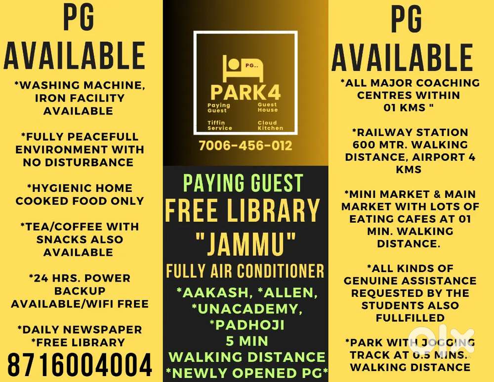 PARK4 Pg, Paying guest Free LIBRARY FREE WIFI 100 MBPS SPEED