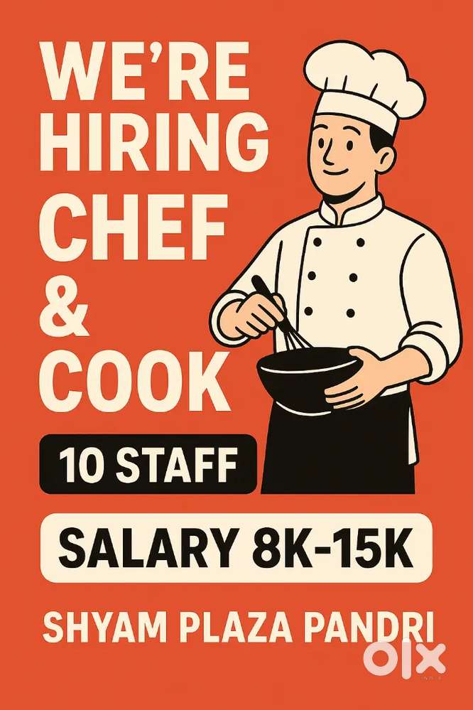 Need chef and cook for sandwich and Shake only