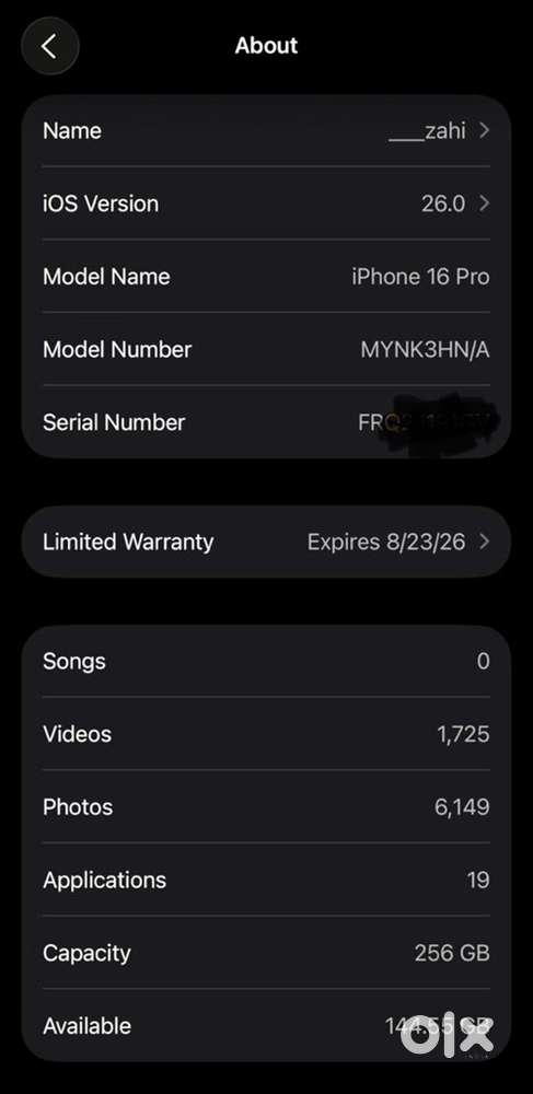 Iphone 16pro 256gb just 1 month used, 11 month warrenty