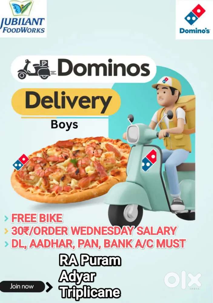 DOMINOS RA-PURAM FREE BIKE PIZZA DELIVERY EARN WEEKLY 8000₹ + INC