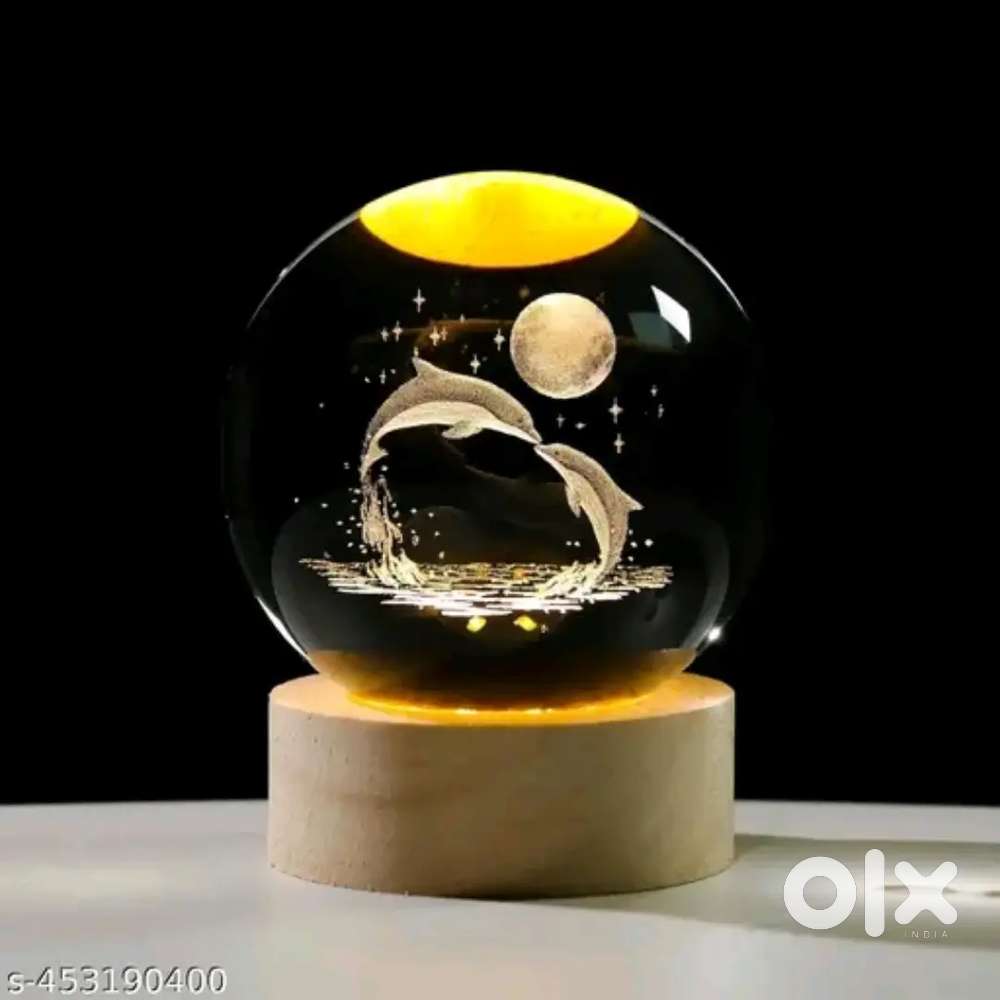 3D Crystal Dolphin LED Night Lamp with Wooden Base – Gift & Decor