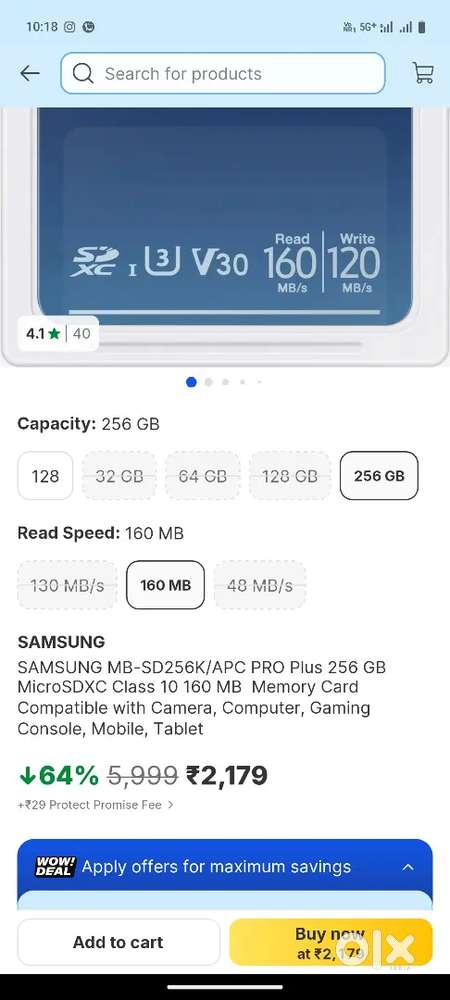 SAMSUNG MB-SD256K/APC PRO Plus 256 GB MicroSDXC Class 10