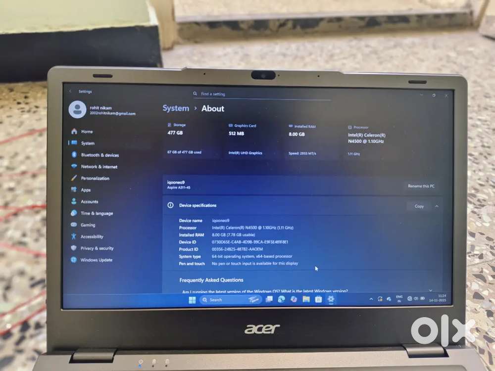 Brand new laptop 1month use ( acer aspire 3 )