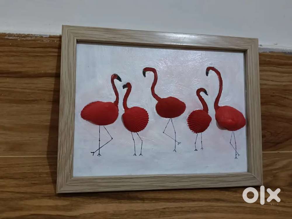 Handmade Flamingo Wall Frame – Seashell Art
