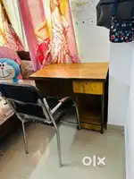 Wooden study table+ steel chair, portable table