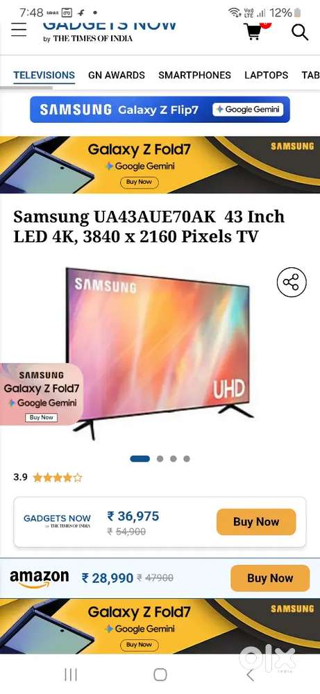 Samsung 43 inches AUE70 4K ultra HD tizen Smart tv new unused