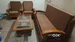 3 + 1 + 1 seater wooden sofa with wooden table