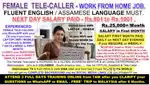 EXPERIENCED FEMALE TELE-CALLER to WORK FROM HOME - Rs.25,000+/MONTH &