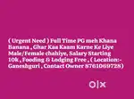 ( Urgent Need ) Full Time PG meh Khana Banana , ke liye log chahiye
