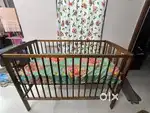 Babyhug Malmo Wooden Cot with 3-level Height Adjustment with Mattress