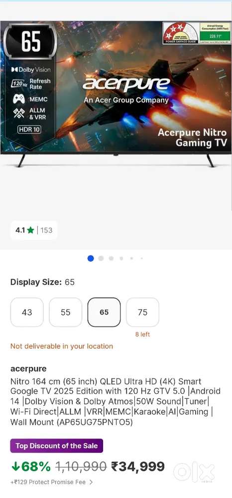 Acerpure 65 inch Qled 4K TV