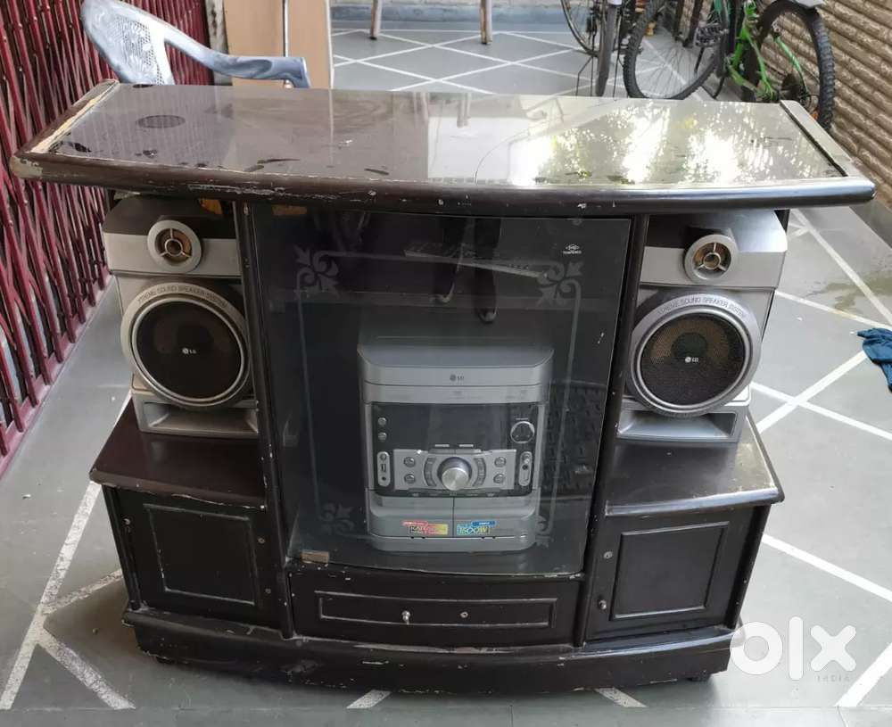 LG MUSIC SYSTEM ALONG WITH WOODEN CABINET