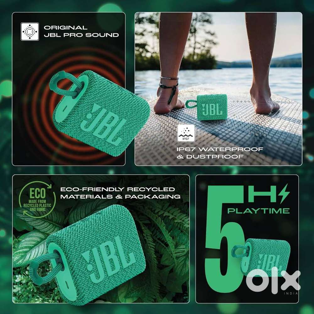 new unboxed JBL Go 3 Eco with eco-Friendly Recycled Materials and Pack