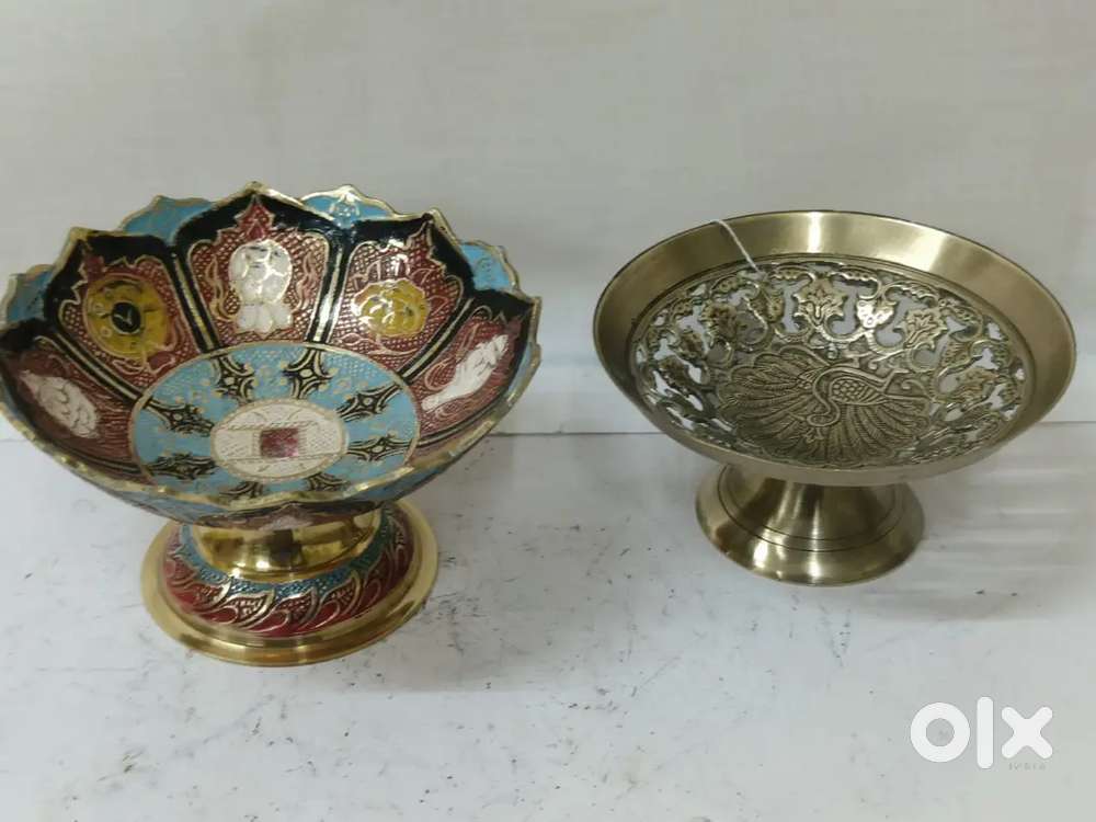 Antique pure brass solid pouri ar snacks serving bowl 16/9 & 15/8 cm.
