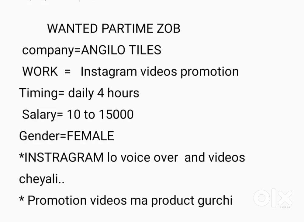 Part time for instagram influencer for female