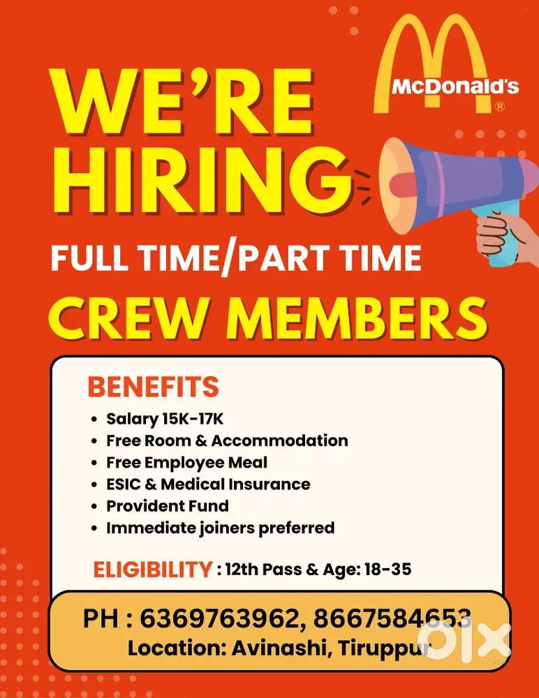 Full Time and Part Time Jobs in Mcdonalds