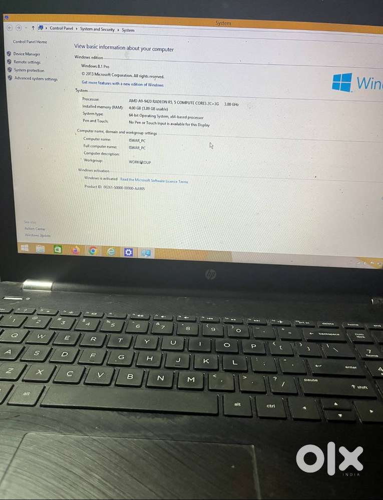 HP Laptop (AMD A9, 4GB RAM) — Working but Battery Needs Replacement