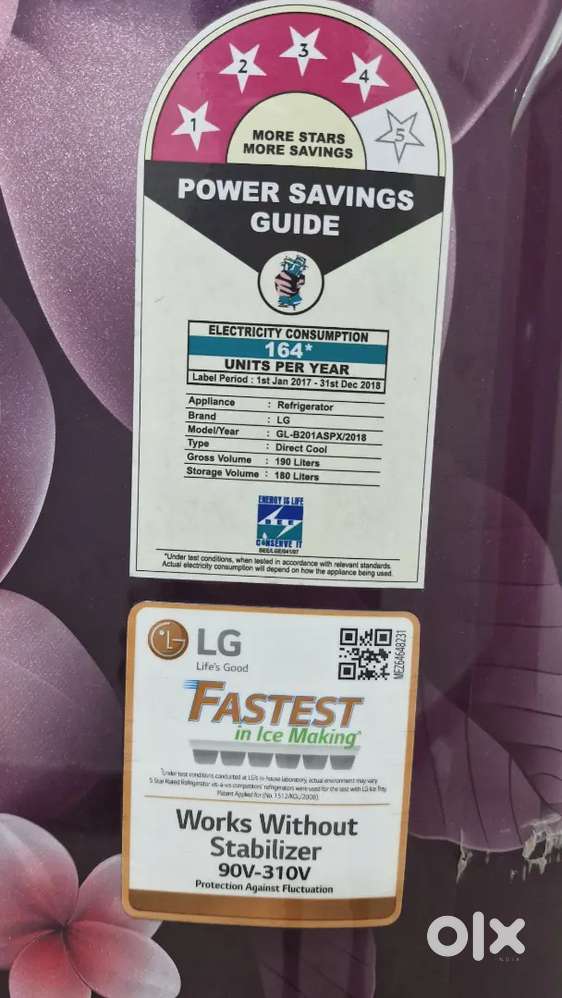 LG refriderator 190 litres