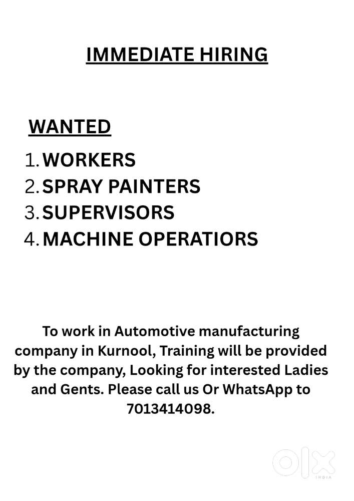 Wanted Employees, Painters, Supervisors for my company