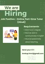 Urgent requirement of part-time Hindi teacher (Online))