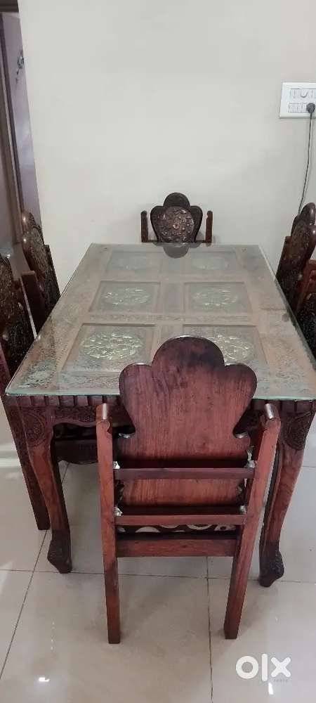 Wooden dining set with Glass top