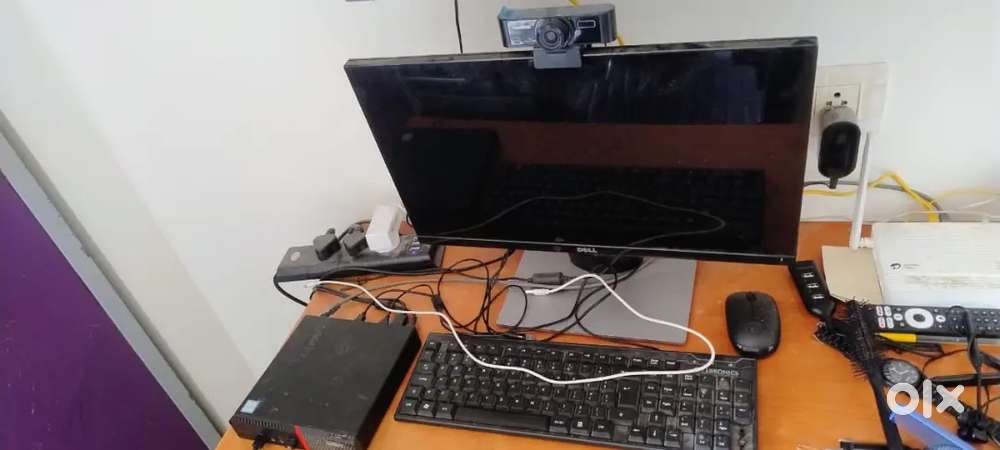 Pc set.   Moniter and webcam and mini pc