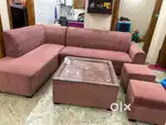 Brand New Condition L Shape Sofa Set with Central Table and 2 Puffy