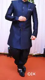 Manyavar Blue sherwani, Bandhgala sherwani, mens wedding sherwani