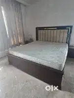 King size bed with storage+mattress+side table+TV unit