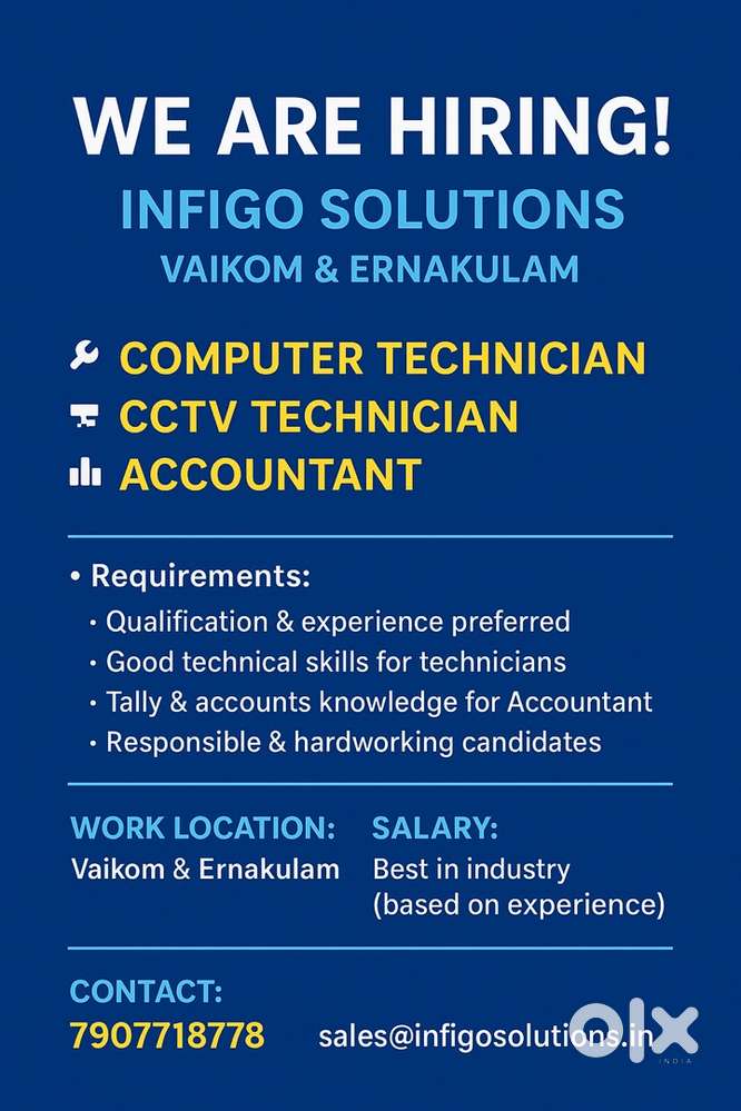 Required computer ,cctv technician,accountant