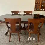 Solid Wood Glass-Top Dining Table + 4 Chairs – Great Condition