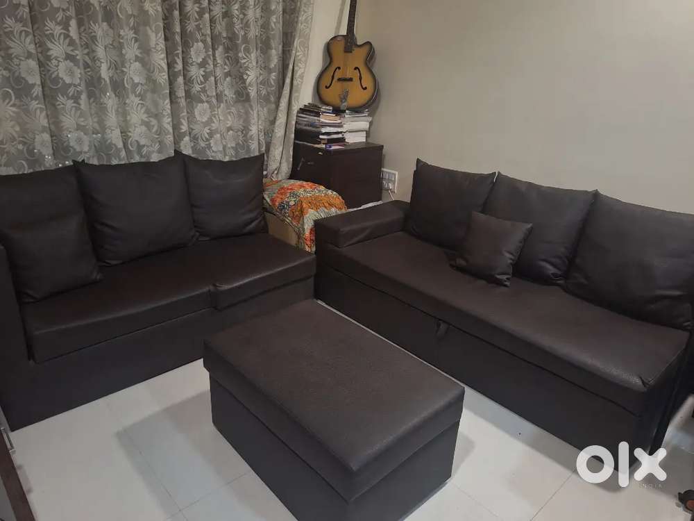 SOFA CUM BED WITH STORAGE and PUFFY