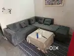 L type 7 seater sofa set with table and glass