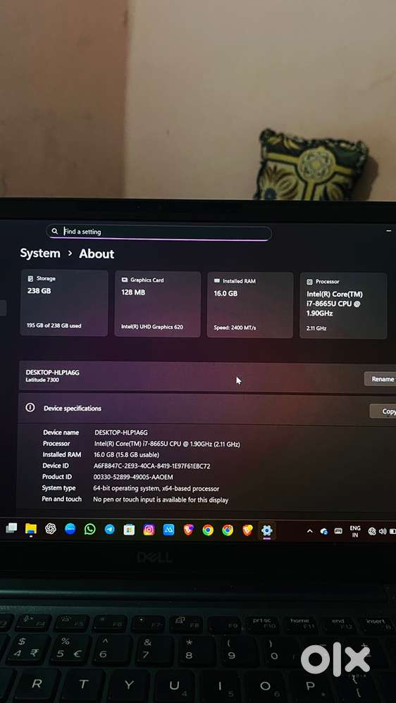 Laptop Dell i7 8th gen 16gb ram
