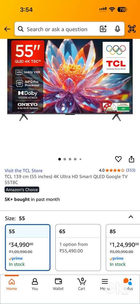 15 days old 55 inches LED TV 55T8C