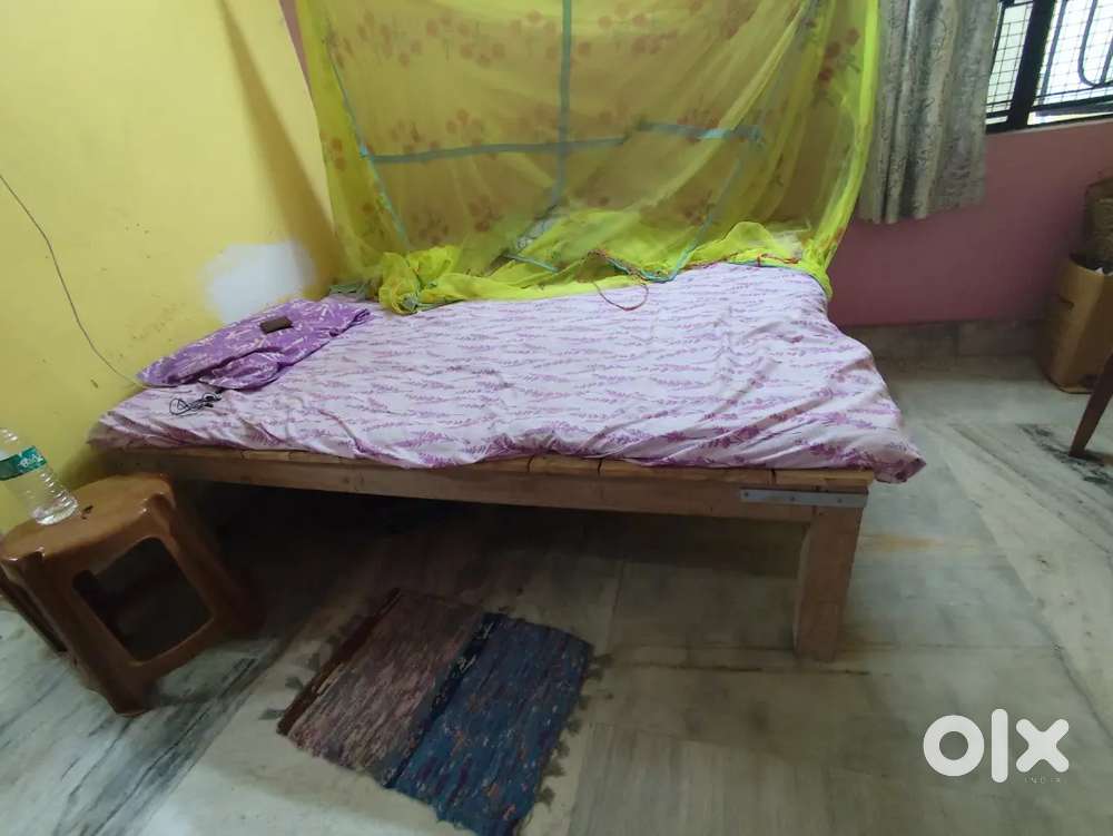 Wooden Bed, Plastic Chair & Stool with 5L gas tank