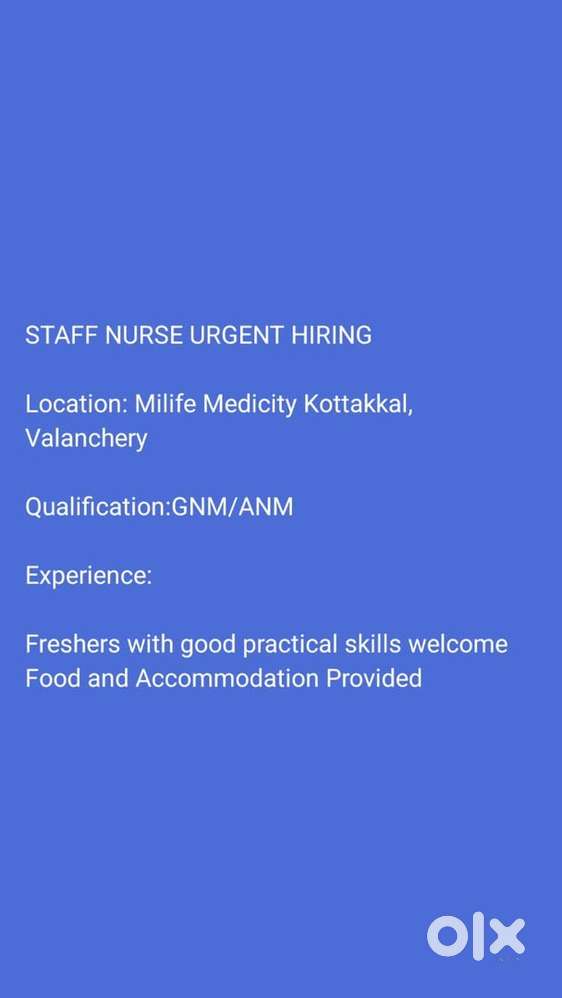 Urgently Need A staff Nurse ANM/GNM