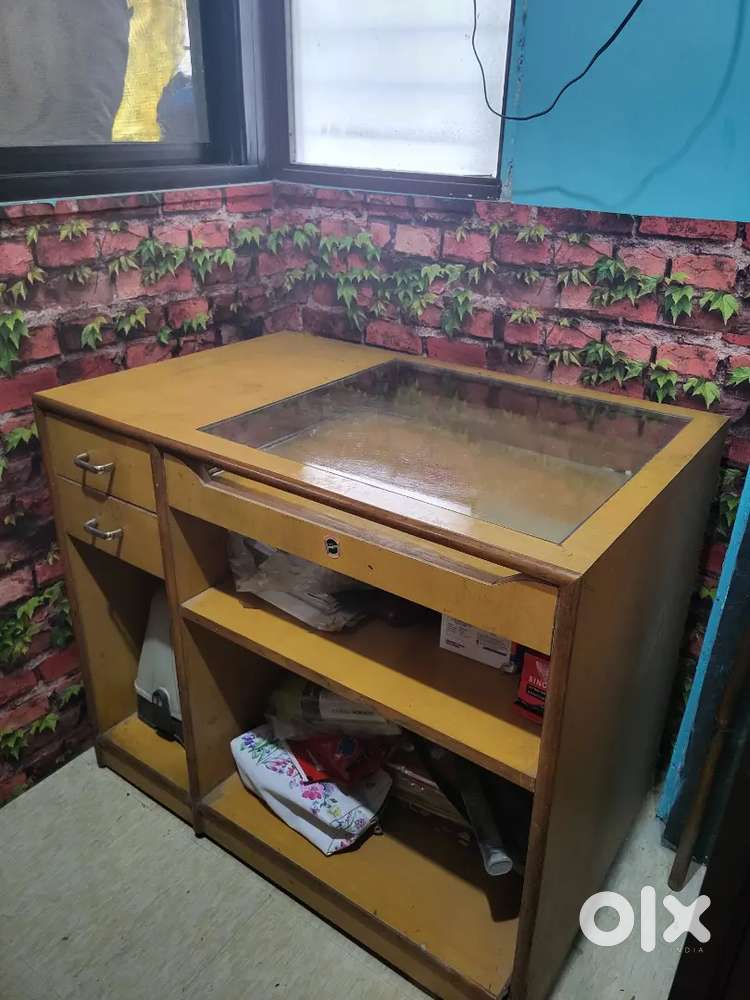 Wooden PC table with drawers and keyboard trolley and storage space