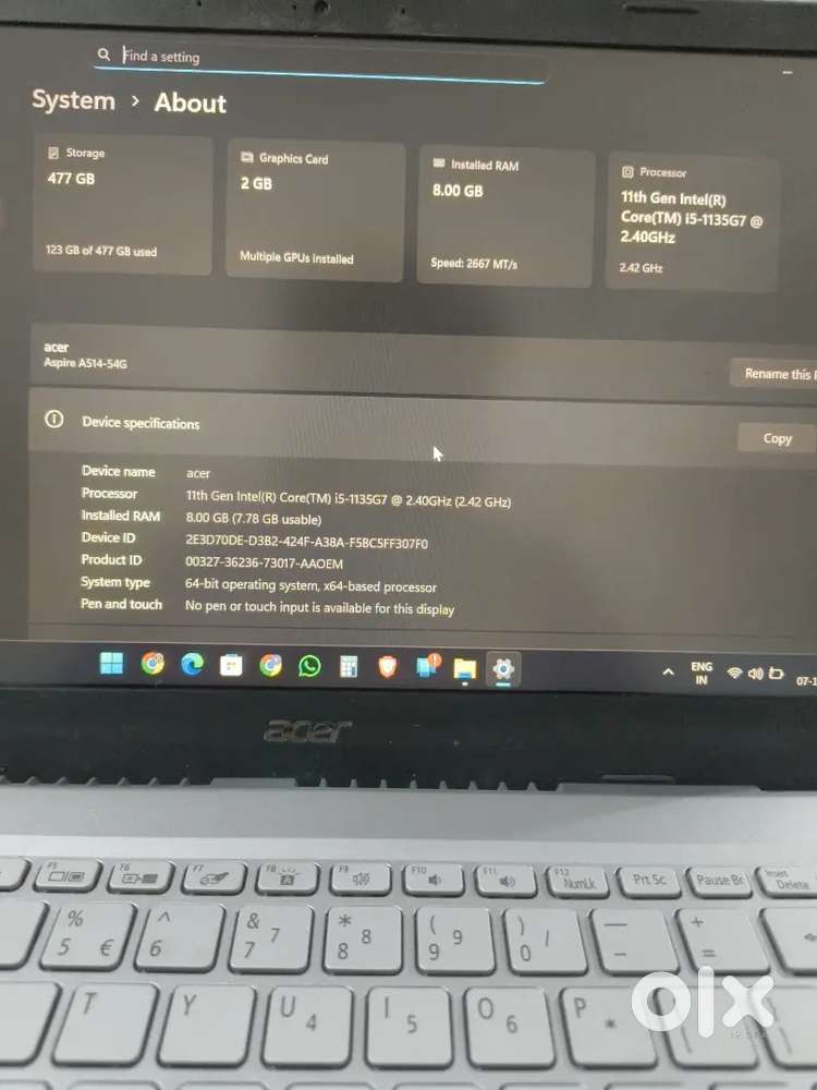 i5 11th gen Laptop only college used with graphic card.