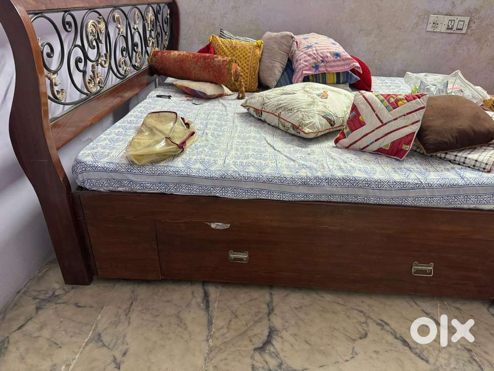 Wooden Double Bed with Storage – Good Condition
