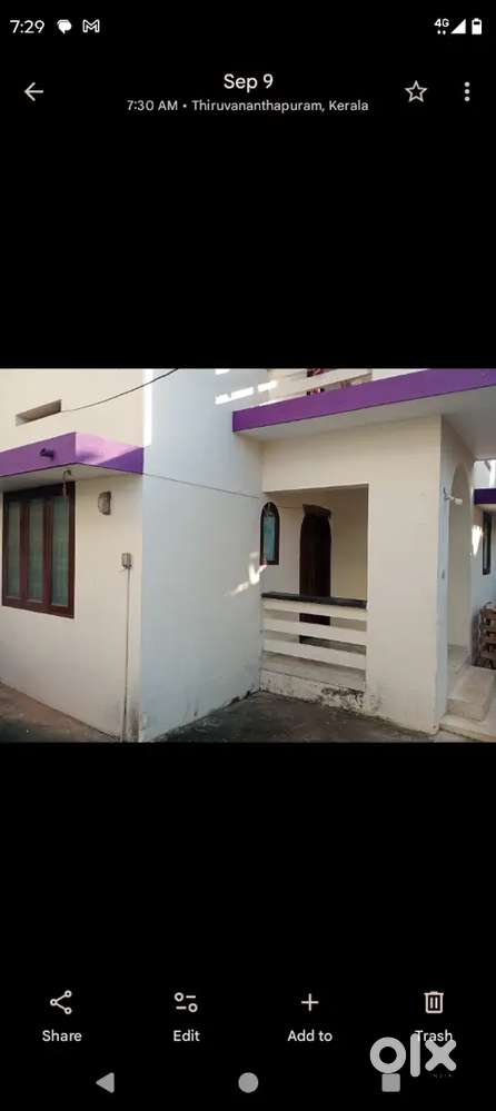 House for rent in Ulloor Prasanth Nagar -rent Rs 10000