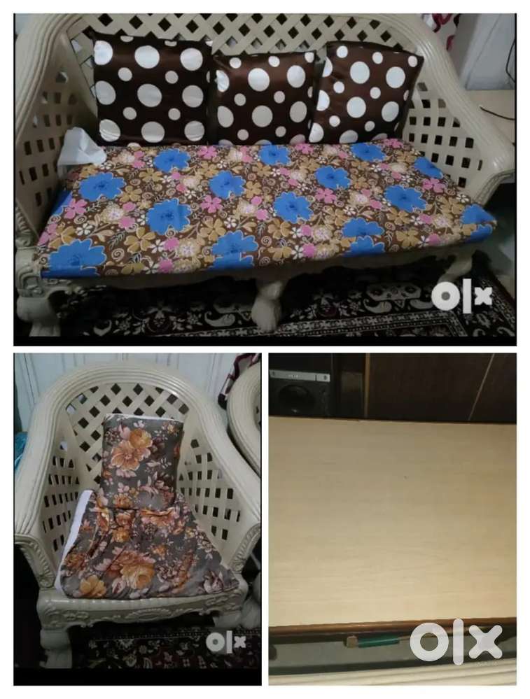 Fiber washable Sofa set with Wooden Table