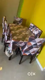 6 Seater Dining Table + Diwan cum bed with pillows + Iron Swing