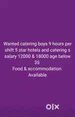 Five star hotel & catering jobs