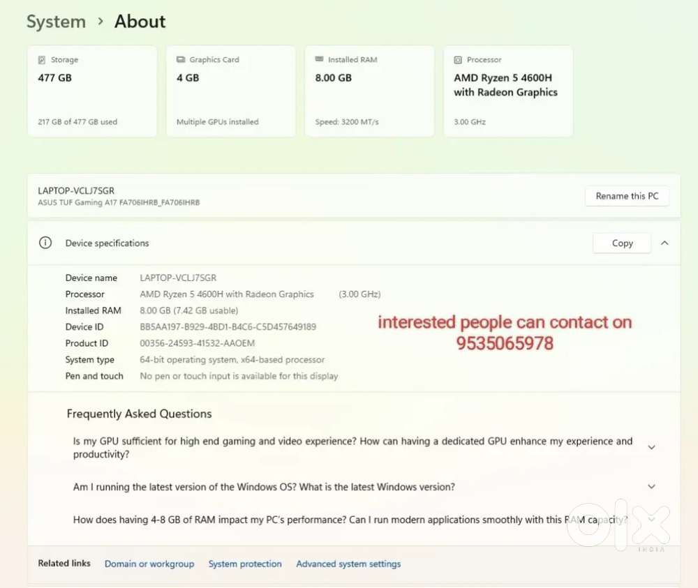 Asus tuf A17 Ryzen 5 4th gen with NVIDIA GTX 1650