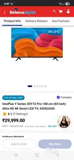 Want to sell 43 inch 1plus 4k UHD smart tv.screen bandh he
