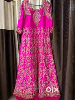 Hot pink Magenta zarzozo tail cut gown with duppta