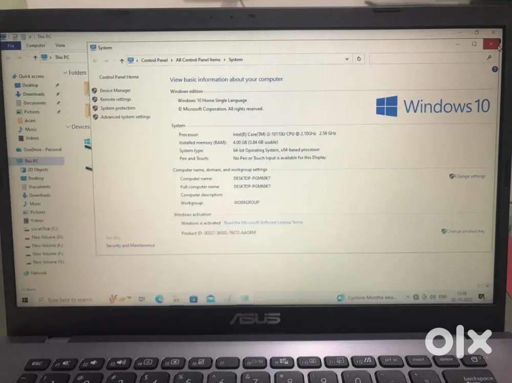Asus 14 core i3 10th gen 4gb ram 1tb hdd