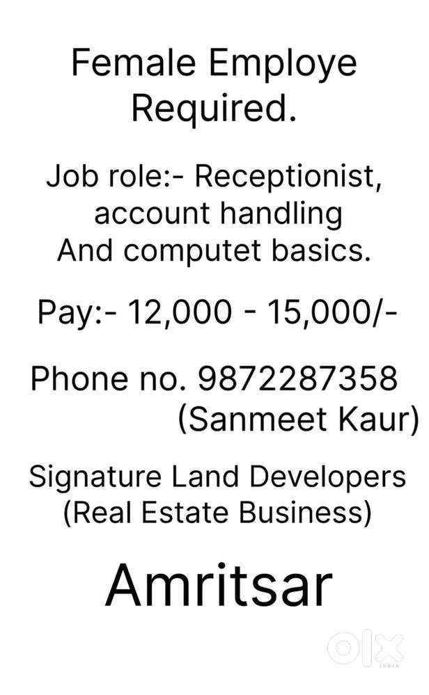 Receptionist, Account handling and Computer Basics